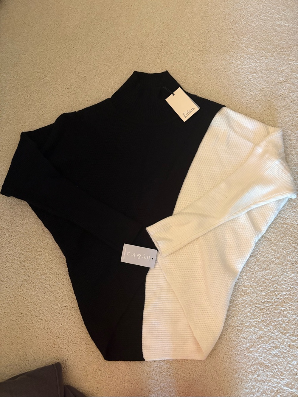 Colorblock Black and White Turtleneck Sweater - Cozy Ribbed Knit
